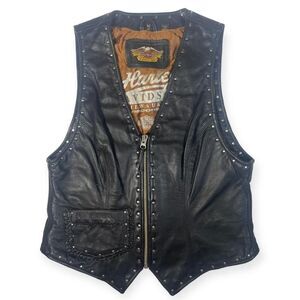 Harley Davidson genuine black leather studded biker vesth